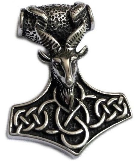 Pingente Mjolnir Nórdico Viking  Aço Cirúrgico | Nordic Viking and Goat Thor´s Hammer Pendat