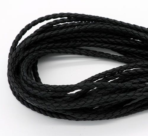 Cordão de Couro Sintético Preto - 1m