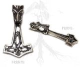 P6 Pingente Prata Mjolnir Lobo Martelo de Thor/ Thor's Hammer Wolf Silver Pendant