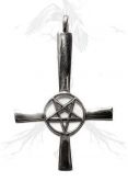 P67 Pingente Prata Pentgrama Cruz Invertida / Pentagram Inverted Cross Silver Pendant