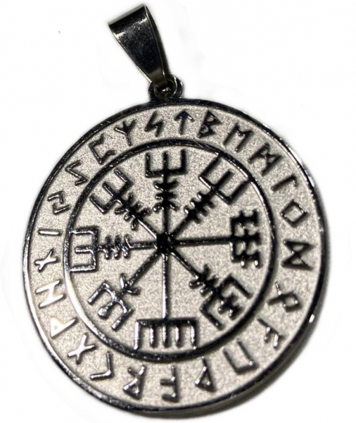 Pingente Vegvísir Bússula de Poder Viking Aço Cirúrgico | Surgical Steel Power Compass Pendant