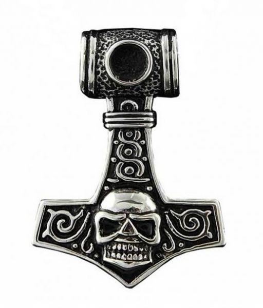 P13 Pingente Prata Mjolnir Caveira Martelo de Thor/ Skull Thor's Hammer Silver Pendant